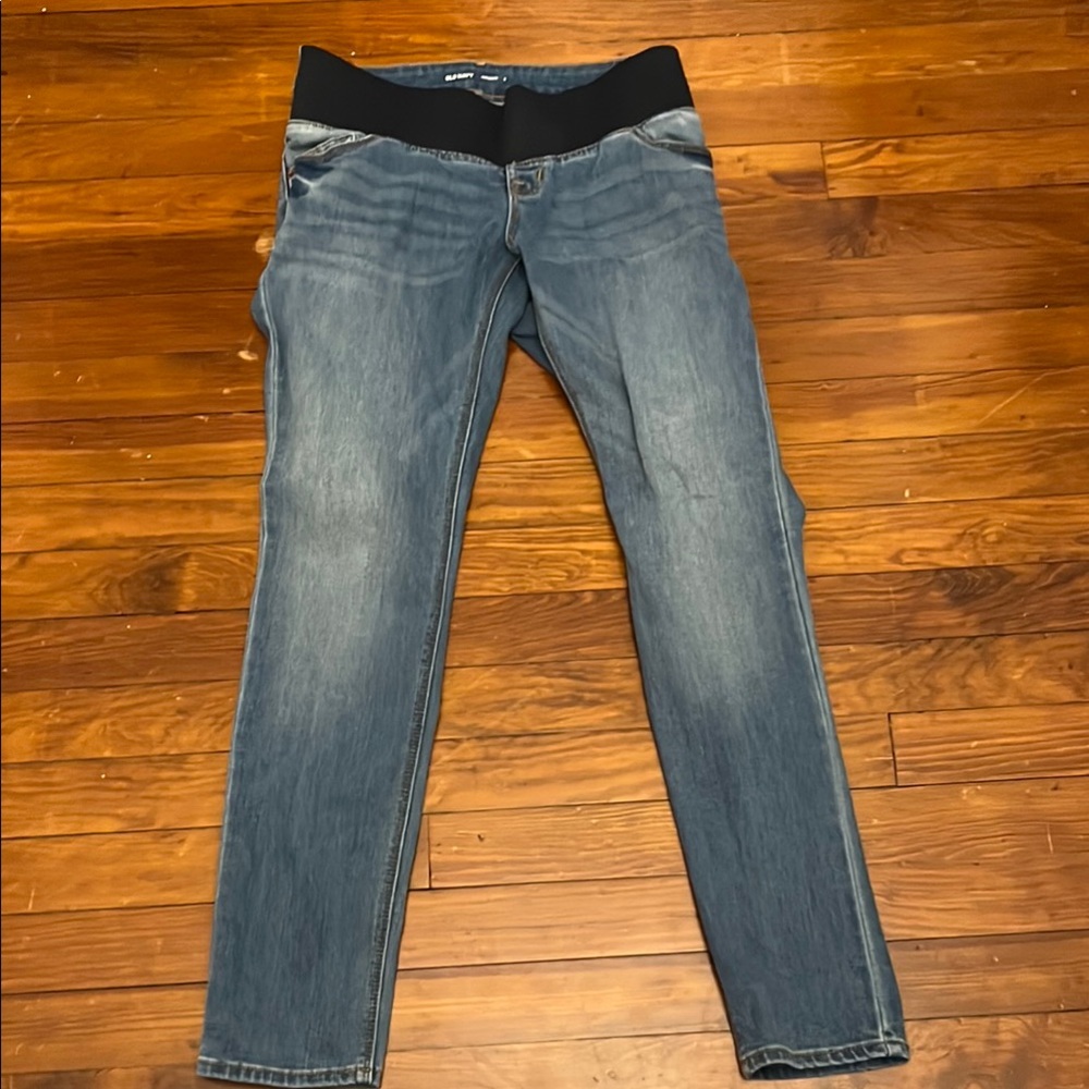Women's Blue Jeans with Black Waistband